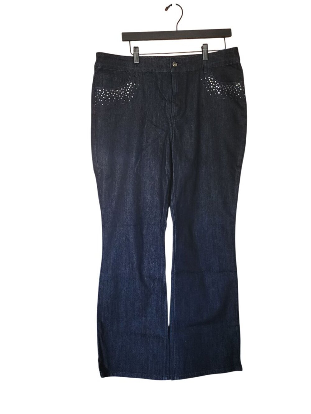 Chico's Platinum Charm Bootcut Jeans rhinestone embellishments Womens Size 3